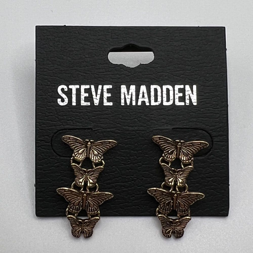 Steve Madden Gold-Tone Butterfly Linear Earrings New